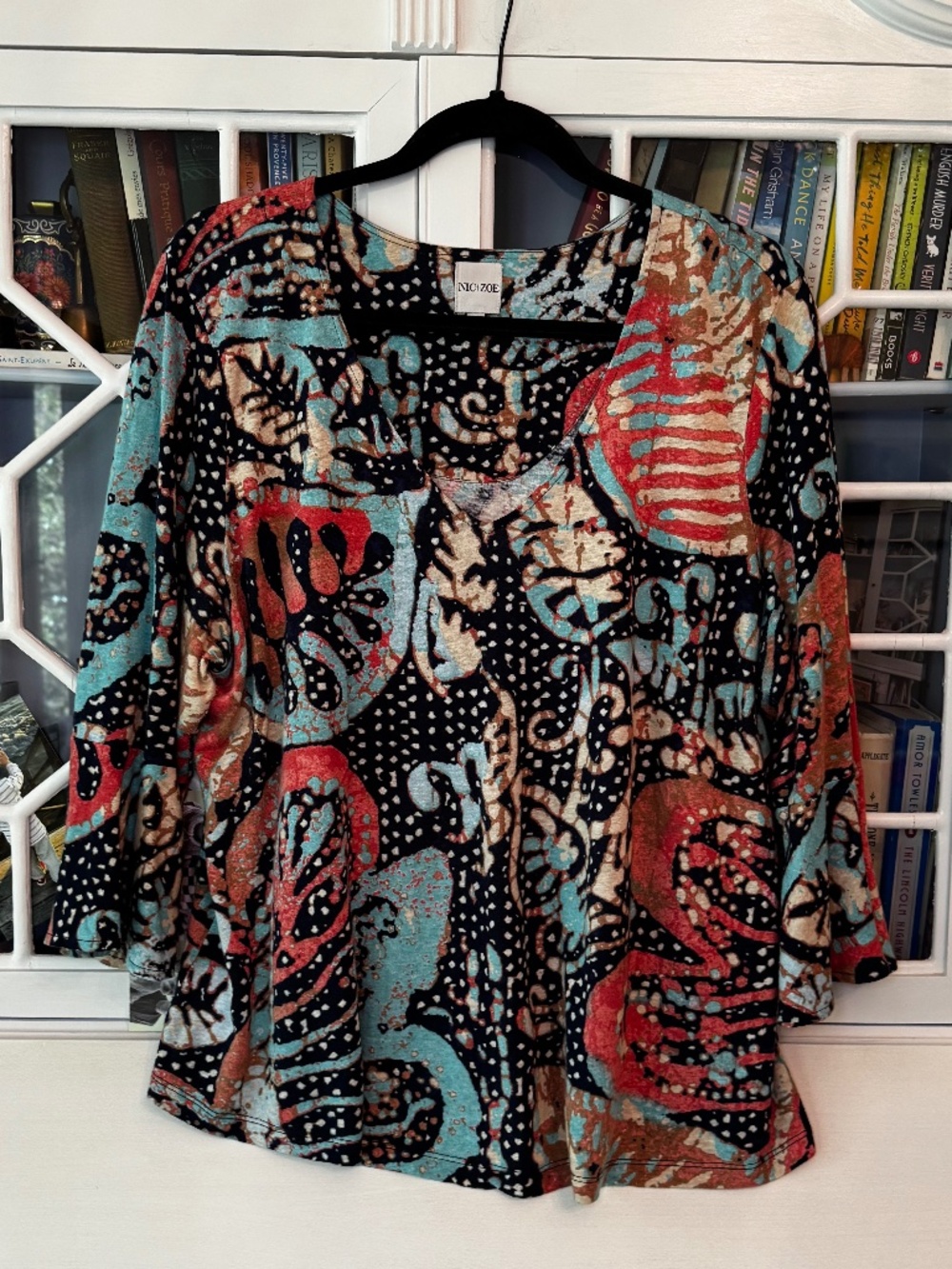 NIC+ZOE Batik stamp, Linen blend, v-neck sweater 3/4 sleeves XXL EUC